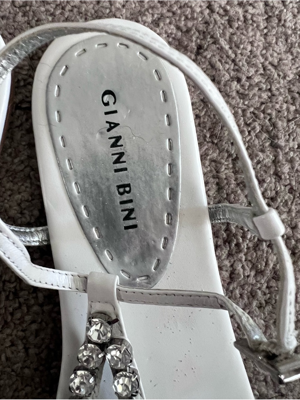 Gianni Bini White “Glitter” Rhinestone T-Strap Flat Sandals | Ankle Strap|9.5 - Picture 4 of 8